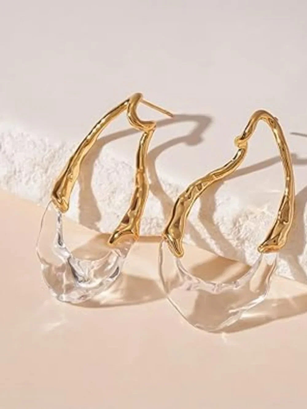 NEW Gold Statement Earrings Elegant Gold Ton Hoop Earrings w Resin Droplet